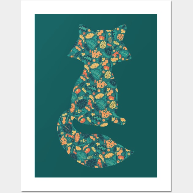 Foxes in a Colorful Jungle With Flowers - Silhouette Wall Art by zorrorojo